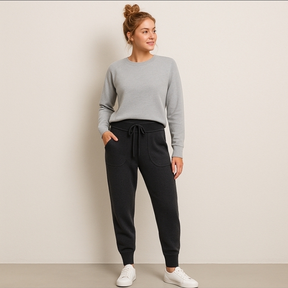 Lululemon Cabin Yogi Sweater Pant Sz 4 Heathered Black Boolux Cashmere Joggers